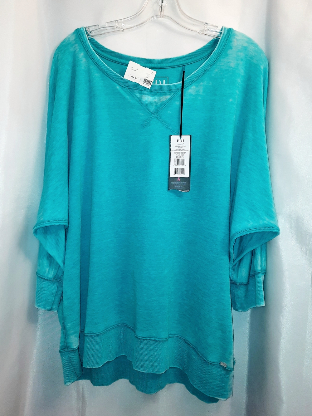 FDJ Atlantis Green (Turquoise) Relaxed Distressed Top Womens XL (NWT)